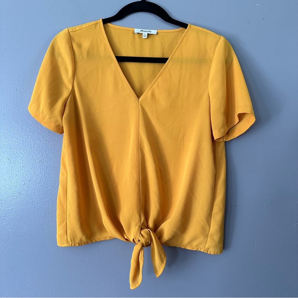Madewell Tie Front Sheer Blouse | Yellow Gold - Picture 1 of 8